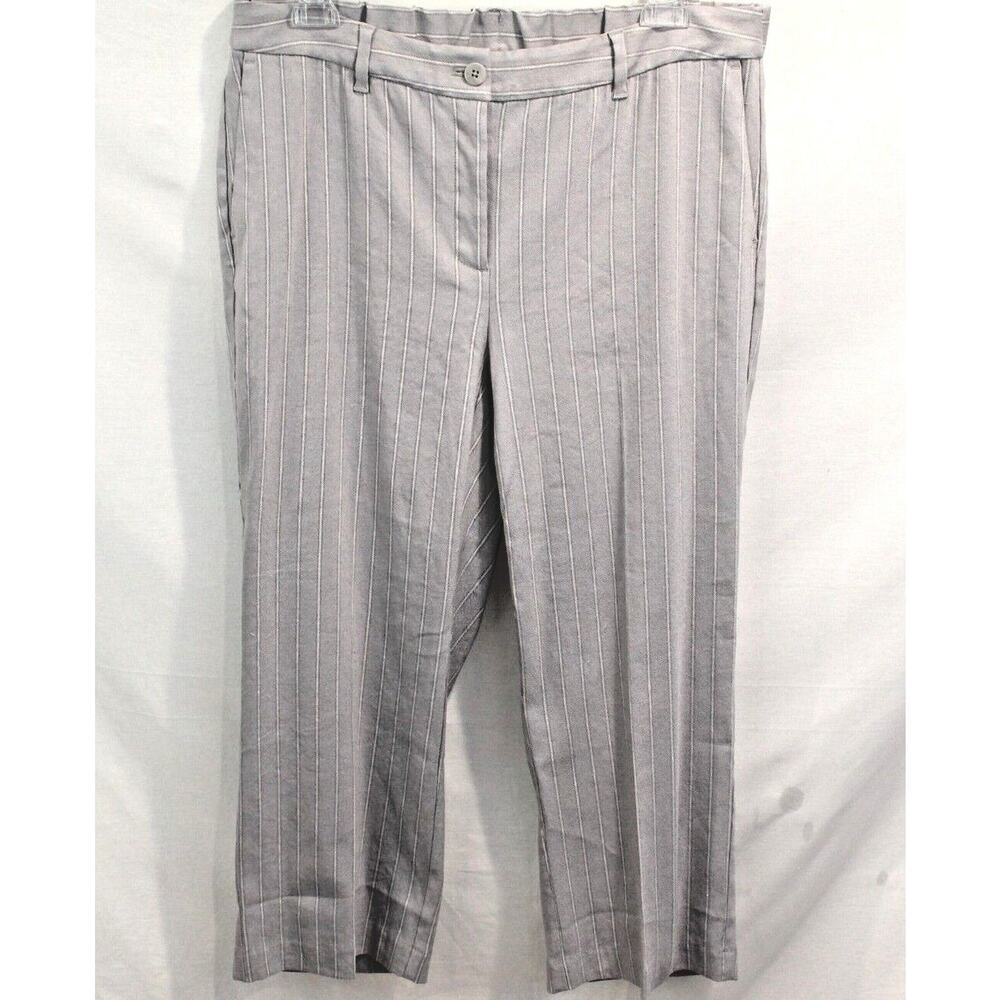J Jill Womens Linen Blend Crop Capri Pants size 16 Gray Striped Elastic Waist